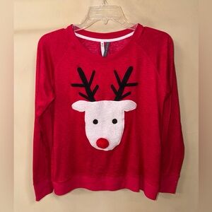 Jaclyn Intimates Reindeer Holiday Red Pullover Cozy Sweatshirt Women’s Medium